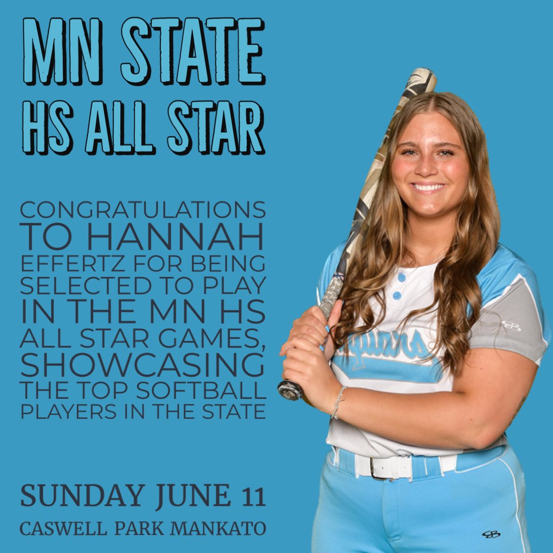Congrats and good luck to Hannah Effertz as she plays tomorrow in the All Star games! Head out to Mankato Caswell Field 1 at 2:00 to watch some of the top talent in the state!