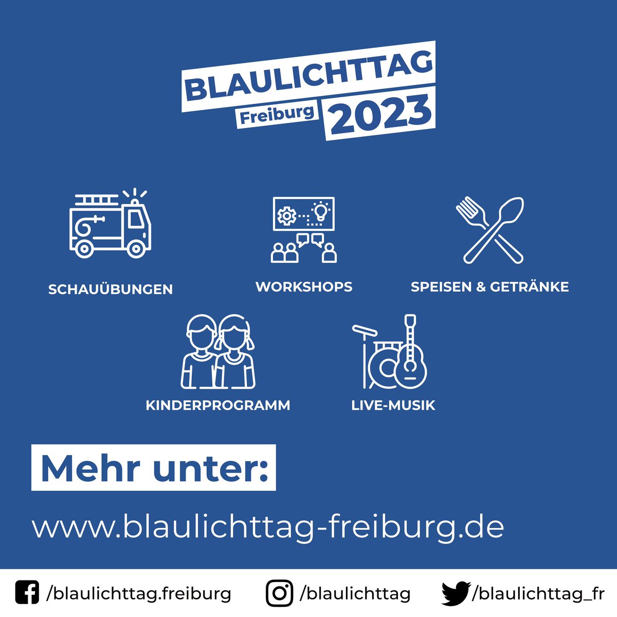 Blaulichttag Freiburg 2023
24.06.2023 10:00 - 23:00 Uhr
Urachstraße 5, 79102 Freiburg 

Mehr unter:
blaulichttag-freiburg.de

#blaulichttag #freiburg
