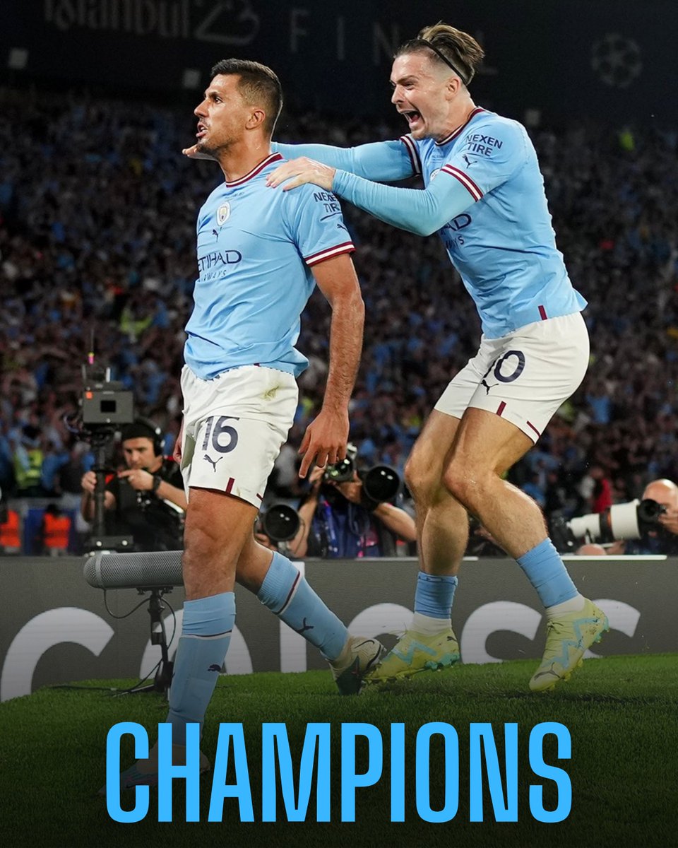 Fandangoapp's tweet photo. 🏆 CHAMPIONS OF EUROPE 🏆 

Man City’s trophy haul 2022/23: 

🏆 Premier League ✅
🏆 FA Cup ✅
🏆 Champions League ✅

Treble winners... 🔵
-
#UCLfinal https://t.co/PX4bK7bG58