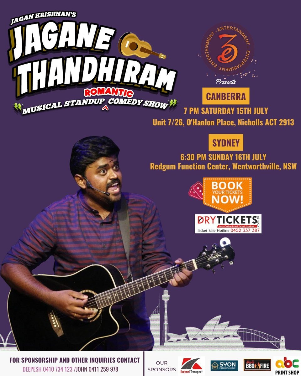 DryTickets's tweet photo. BOOK TICKETS NOW! #AUSTRALIA
#JaganeThandhiram #Romantic #Tamil #Musical #StandupComedy #AusTour2023
✔ Canberra 15th July
✔ Sydney 16th July
Tickets at
https://t.co/sKwtaYITVB
#LiveInCanberra #LiveInSydney #e3Events #ABCPrint #DryTickets https://t.co/XE61zMji2m