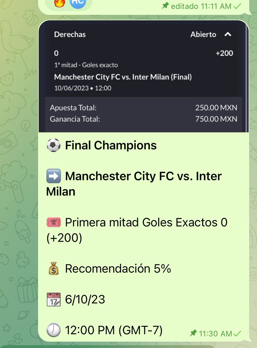 teamleyva0's tweet photo. Que manera de comenzar el nuevo grupo 🤩 aun están a tiempo de acceder por solo $449mxn

#UCLfinal 
Primera mitad Menos de 1 (-106) ✅
Primera mitad Goles Exactos 0 (+200) ✅

Quieren jugadita de MLB ⚾️

2 interacciones y la soltamos ♥️🔄 https://t.co/CDJHicI6Wx