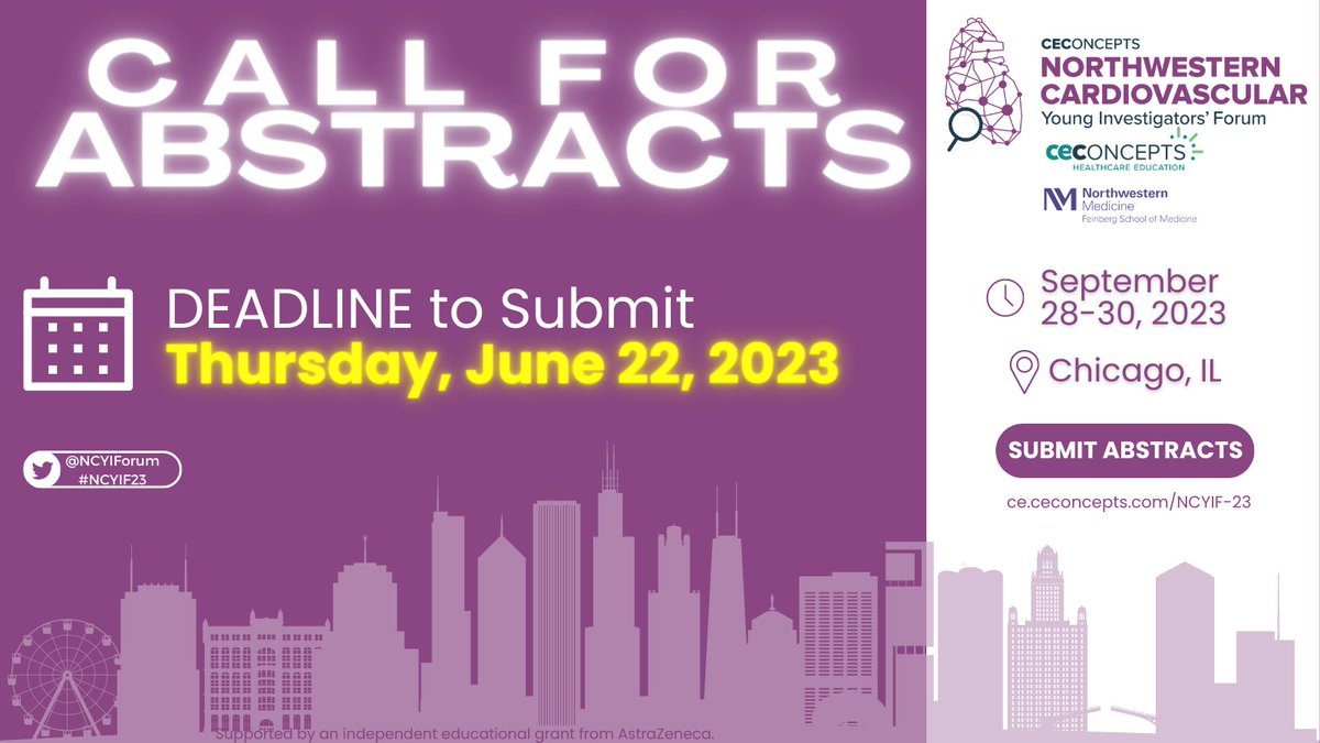 Are you a first-time attendee at #NCYIF23? We're excited to welcome you! 

Make sure to submit your abstracts by June 22 to secure your spot at the conference ➡️➡️ce.ceconcepts.com/NCYIF-23 

@NUFeinbergMed 
⚕️@HeartDocSadiya @dmljmd
#CardioRenal #CardioMetabolic #CardioTwitter