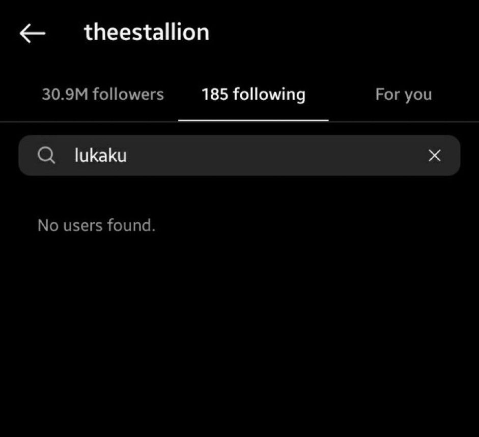 CFC_Janty's tweet photo. Megan thee Stallion just unfollowed Lukaku 😭😭 https://t.co/Ldiq7Q6QTz
