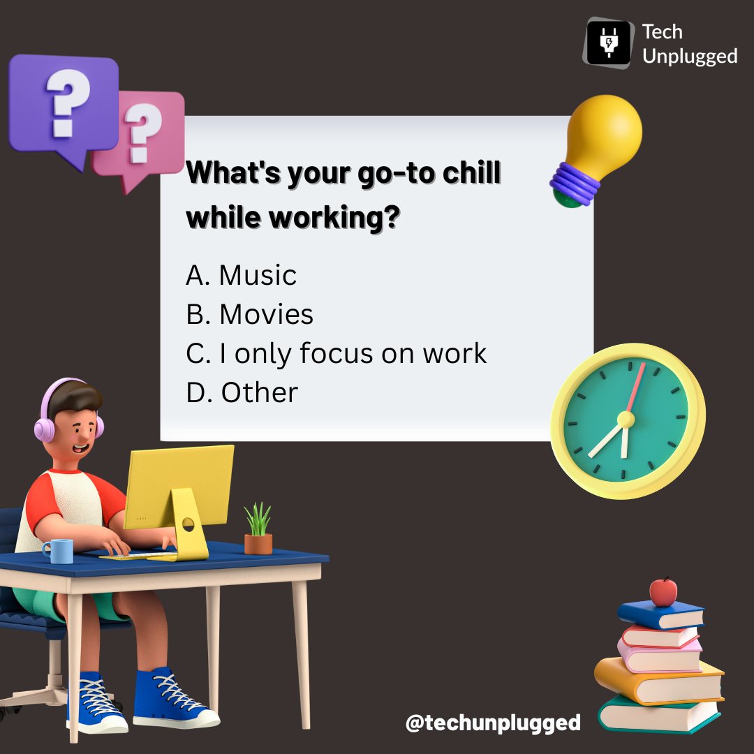 TechUnplug8056's tweet photo. Techie relaxation secrets: What's your go-to chill while working?
#tech #unwind #lifeofatechie https://t.co/Qc1WUHDaTZ