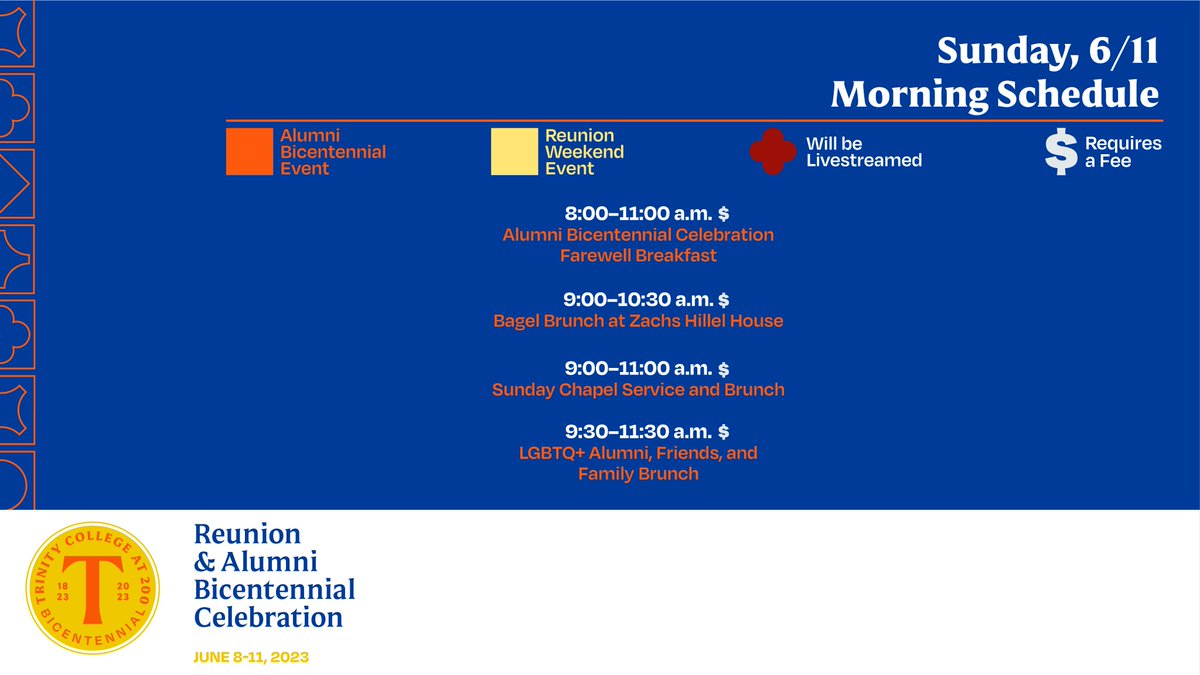 The Alumni Bicentennial Celebration and Reunion Weekend 2023 is coming to a close, but we aren't done yet! We hope to see you at one of our breakfasts or brunches this morning. #Trin200