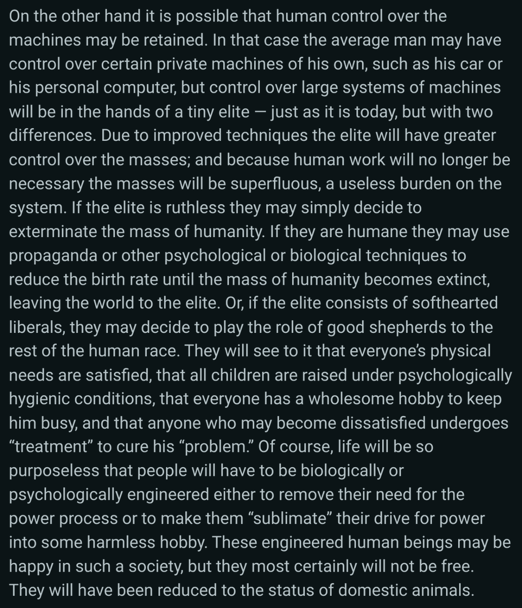 Control Over Masses Ted on AI and elite control of society: ... control over large systems ...