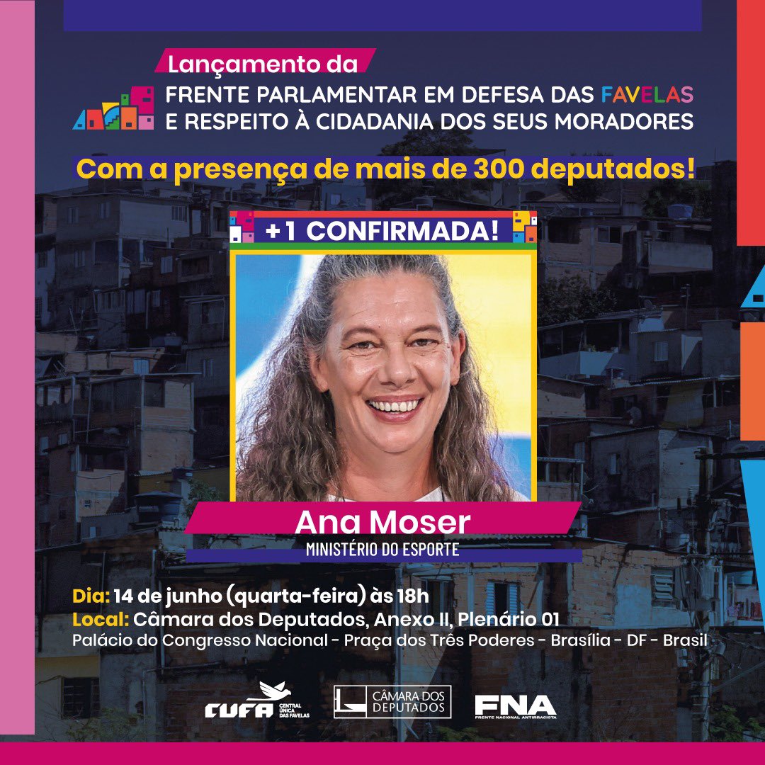 fpf_favelas's tweet photo. É com grande entusiasmo que confirmamos a presença da Ministra Ana Moser no lançamento e instalação da Frente Parlamentar em Defesa das Favelas e Respeito à Cidadania dos seus Moradores. https://t.co/GgoaHuYh8R