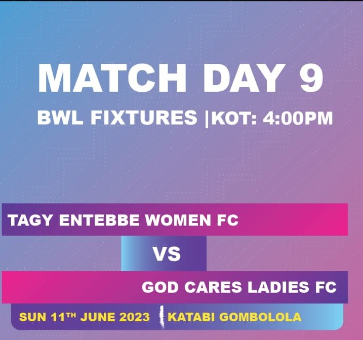 TagyWFC's tweet photo. ✨MATCH DAY
🕰️ 4PM
🏟️ KATABI GGOMBOLOLA
🏆 @BugandaRFA Women League
#SuccessIsCaused https://t.co/pT37GXpugz