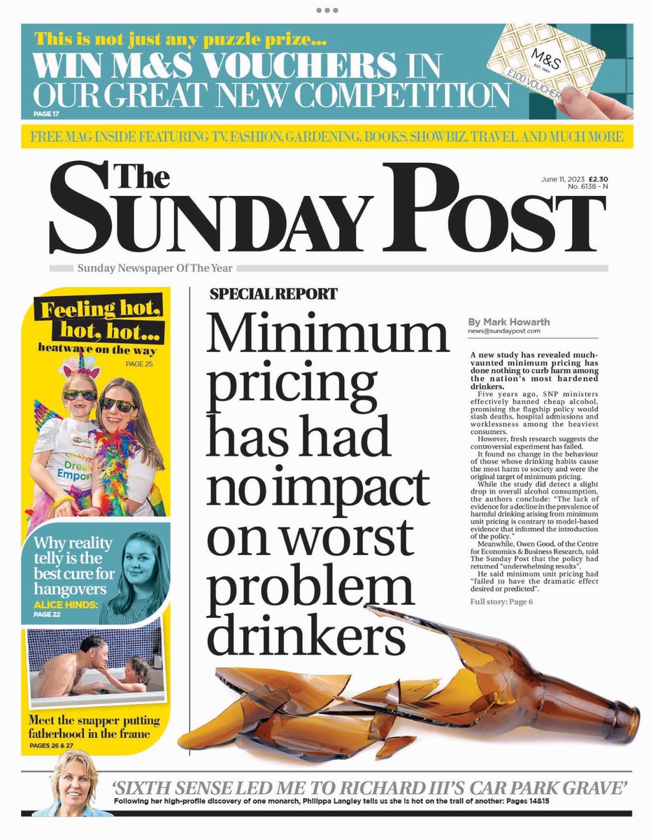 Here is Sunday’s front page from the: 

#SundayPost 

Minimum prices has no impact on worst problem drinkers 

#TomorrowsPapersToday #buyanewspaper #newspapers #readallaboutit

For more of Sunday’s newspapers and magazines visit: 

tscnewschannel.com/the-press-room…