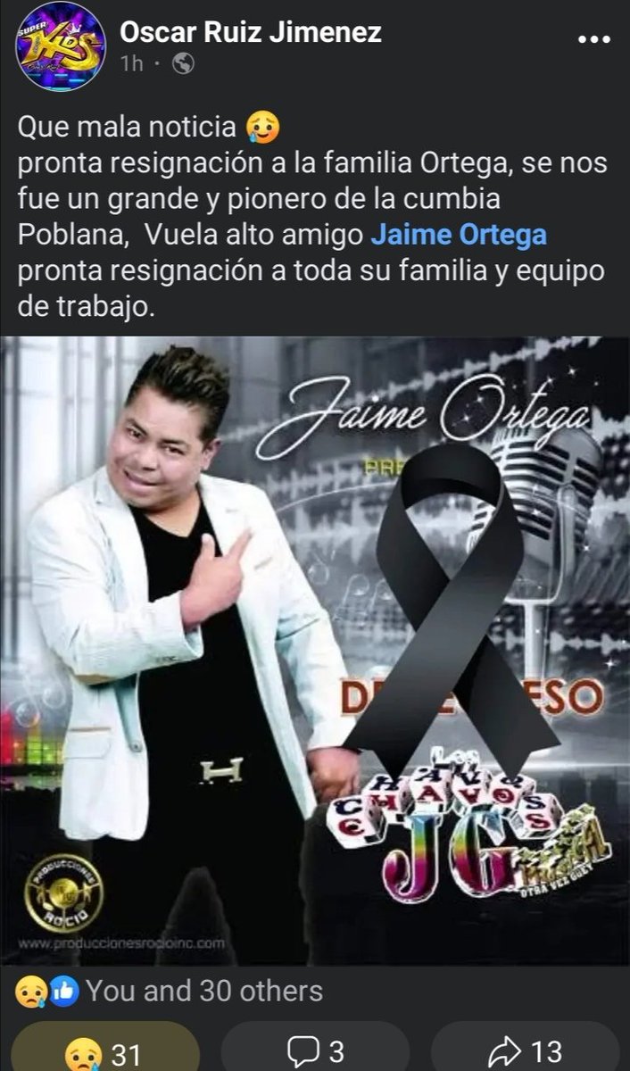 Juls_Beat12's tweet image. Triste noticia de la noche de ayer, pues no ha dejado el amigo #JaimeOrtega del Grupo #LosChavos JG, nuestro más sentido pésame para toda su familia y amistades, sin duda un icono de la Cumbia Sonidera romántica en Puebla, desde Santo Tomás Cheutla, puro JG!!! 😢😥😪
