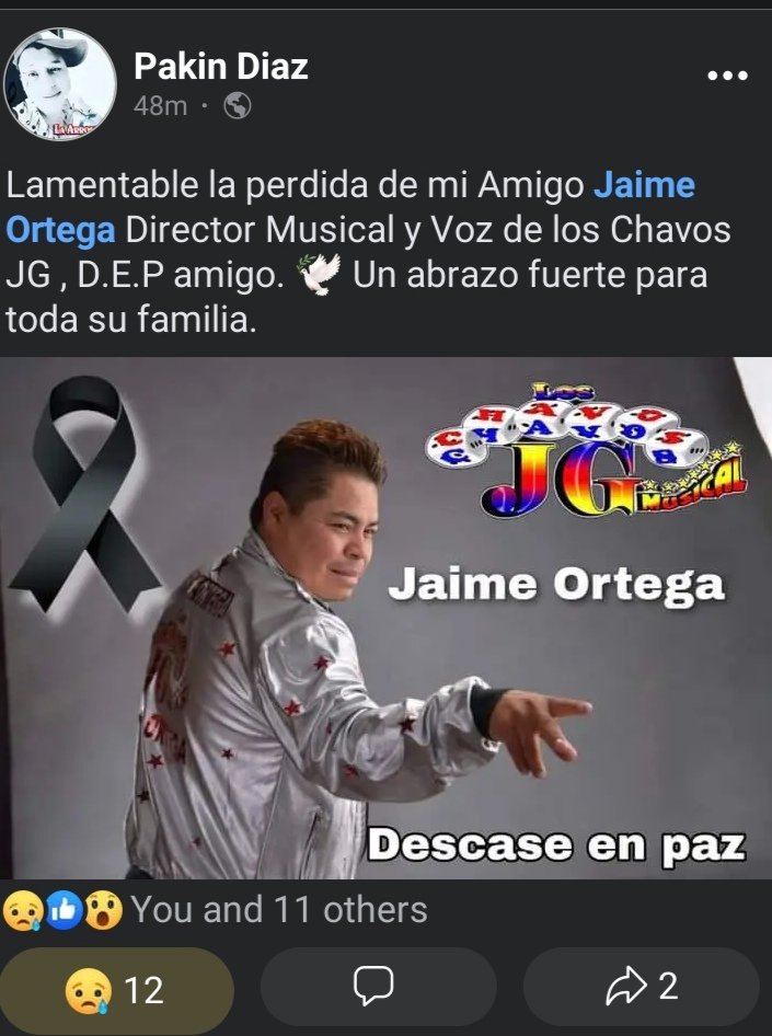 Juls_Beat12's tweet image. Triste noticia de la noche de ayer, pues no ha dejado el amigo #JaimeOrtega del Grupo #LosChavos JG, nuestro más sentido pésame para toda su familia y amistades, sin duda un icono de la Cumbia Sonidera romántica en Puebla, desde Santo Tomás Cheutla, puro JG!!! 😢😥😪