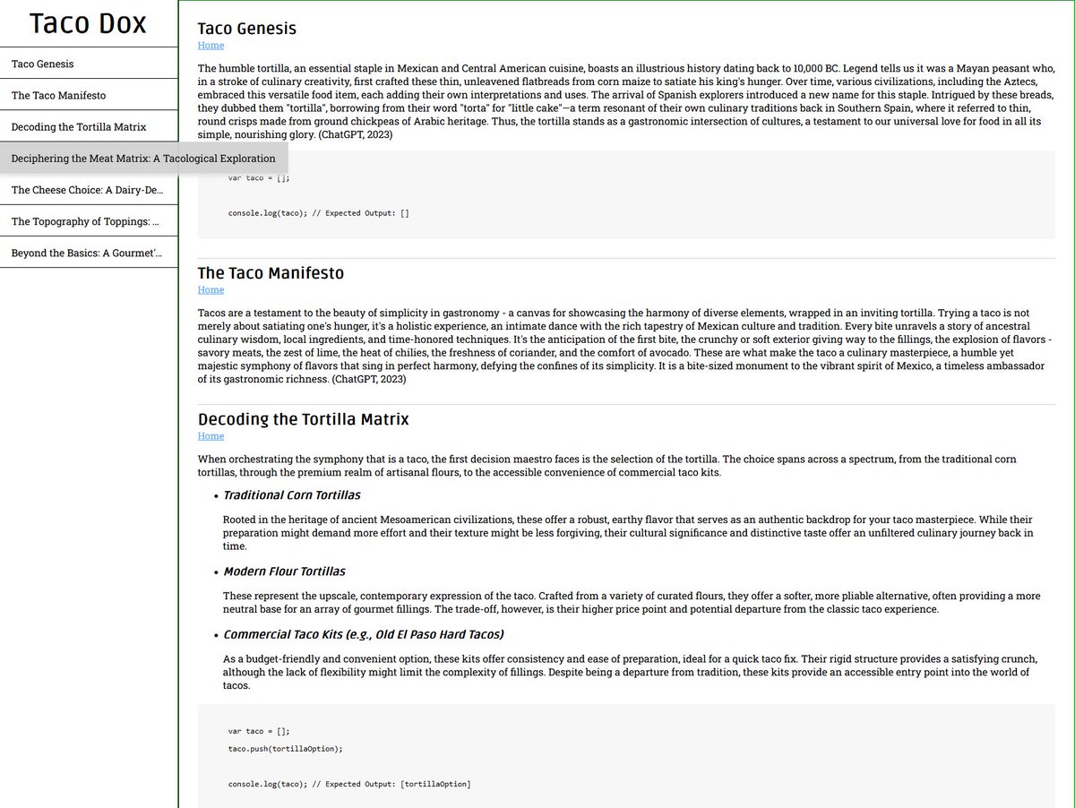 TheInfinityIQ's tweet image. Day 21 of #100DaysToCode. For the first time ever, I have hit my @OpenAI 4 cap.

Finished my TacoDox for the technical document! I have it deployed via GitHub pages if you want  to take a look. Had to do some jank to conform with FCC&apos;s rules. Forgive me

theinfinityiq.github.io/TechnicalDocum…