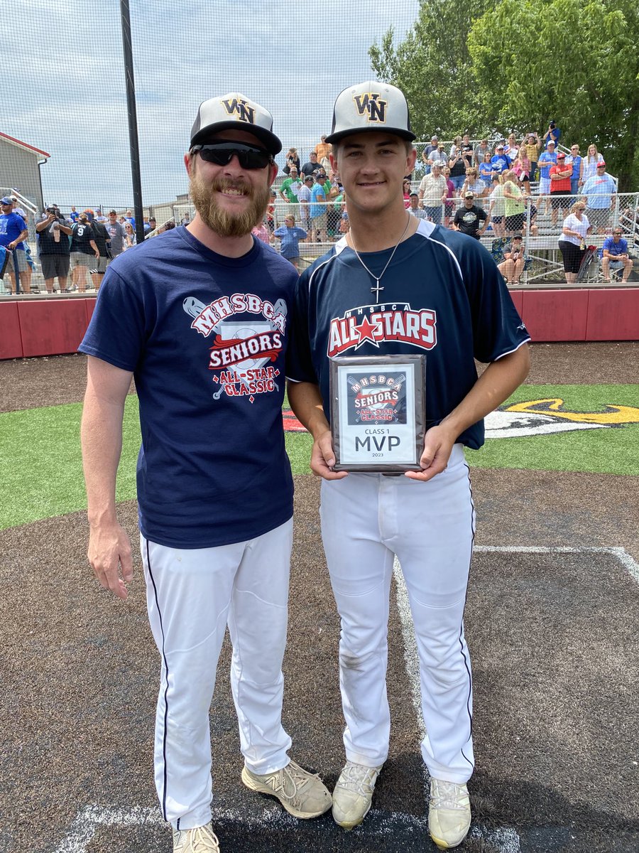 Congrats to Mason Fischer for being selected MHSBCA class 1/2 Senior All Star player of the game. He had 2 hits, scored a run, struck out the side in the 9th. Won 8-4