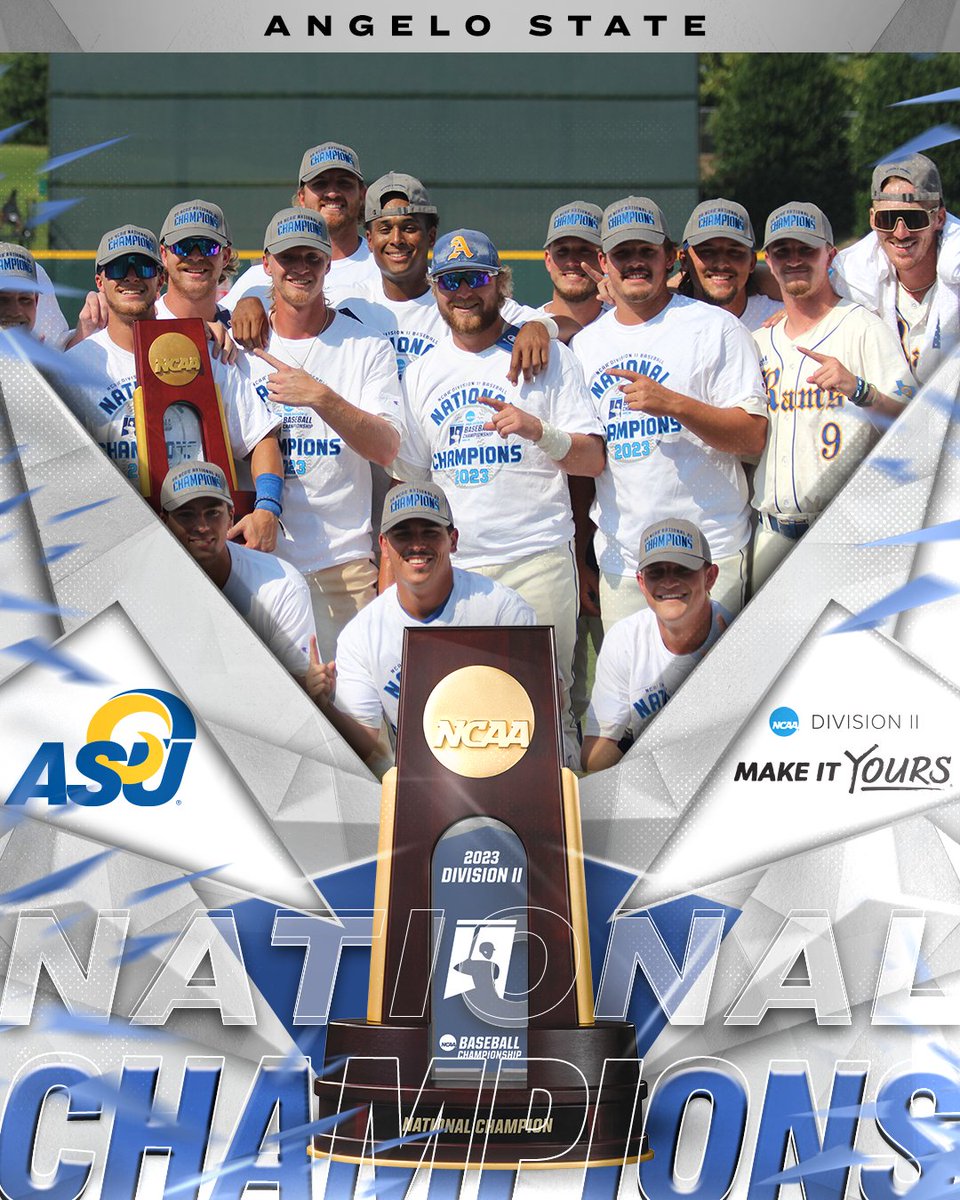 NCAA Division II (@ncaadii) on Twitter photo A banner year for the Rams!
Congratulations to the 2023 #D2BSB national champions, <a href="/angeloathletics/">Angelo State Athletics</a>! A banner year for the Rams!
Congratulations to the 2023 #D2BSB national champions, <a href="/angeloathletics/">Angelo State Athletics</a>!