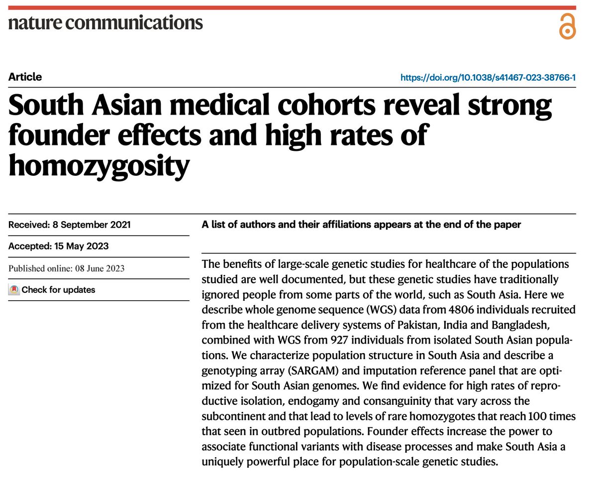 An important paper on the genetic architecture of South Asians is published by a fantastic team of industry and academic researchers. I recommend you read the paper to learn about all the interesting findings. But here are some general thoughts. 

I am not involved in this study,