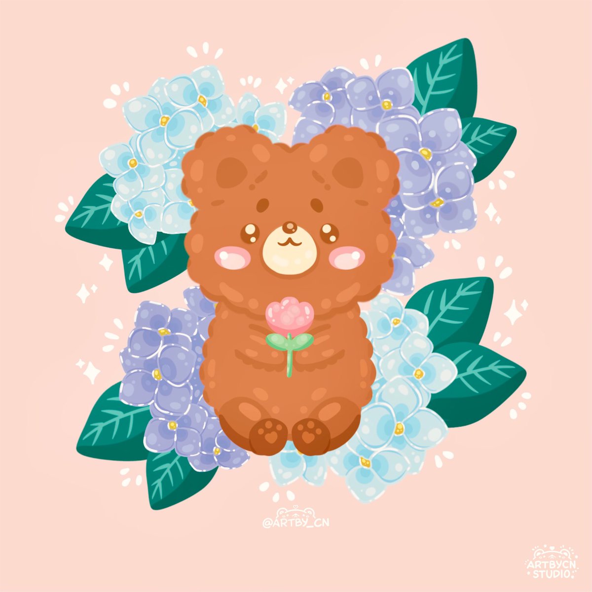 Hydrangea Bear! 🐻🌷 I drew this a while back and wanted to share it 😊
