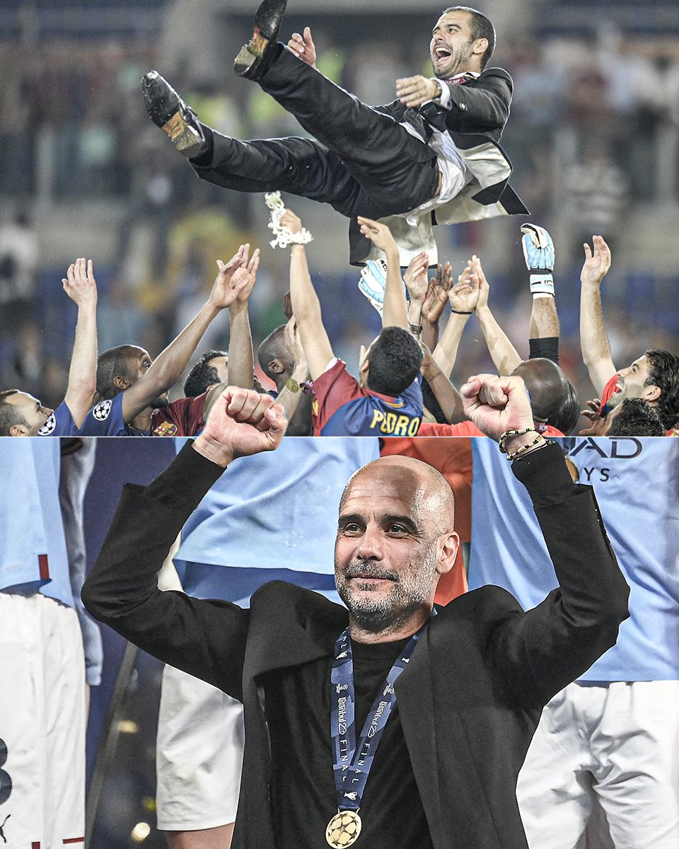 ESPNFC's tweet photo. Pep Guardiola is the first men's coach EVER to win the European treble on multiple occasions.

He did it with two different teams (Barcelona 2008-09 &amp; Manchester City 2022-23).

🐐🐐🐐 https://t.co/hqcIWm2iMB