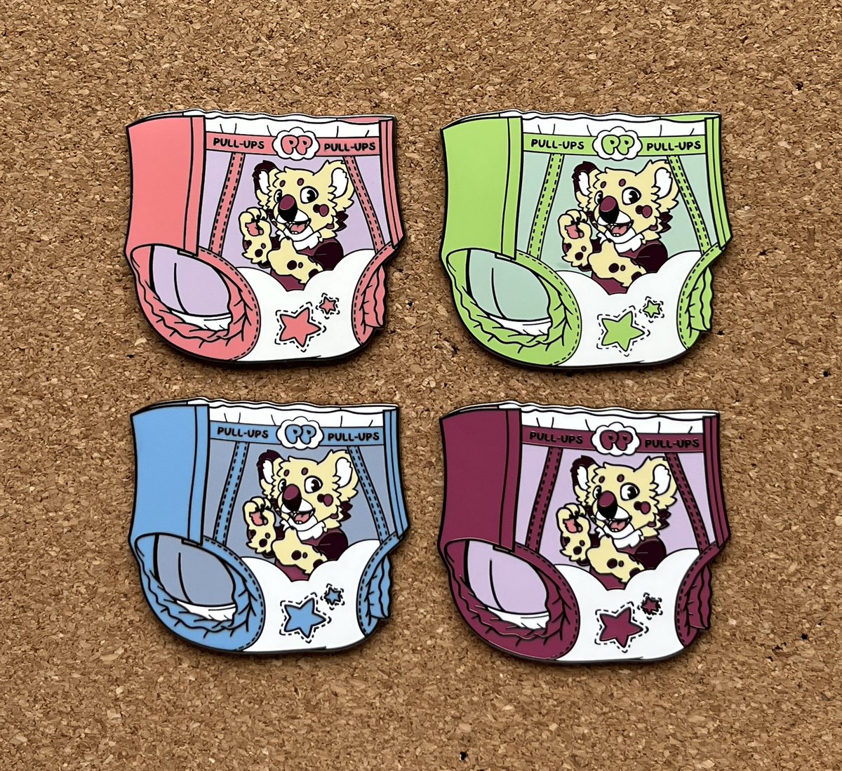 You're quite the big kiddo, graduating from diapers to pull-ups! These Koo-alas are here to cheer you on and let you know how much of a big kid you are!

#abdl #poofypins #babyfur #pullups #adultbaby #diaperlover #enamelpins