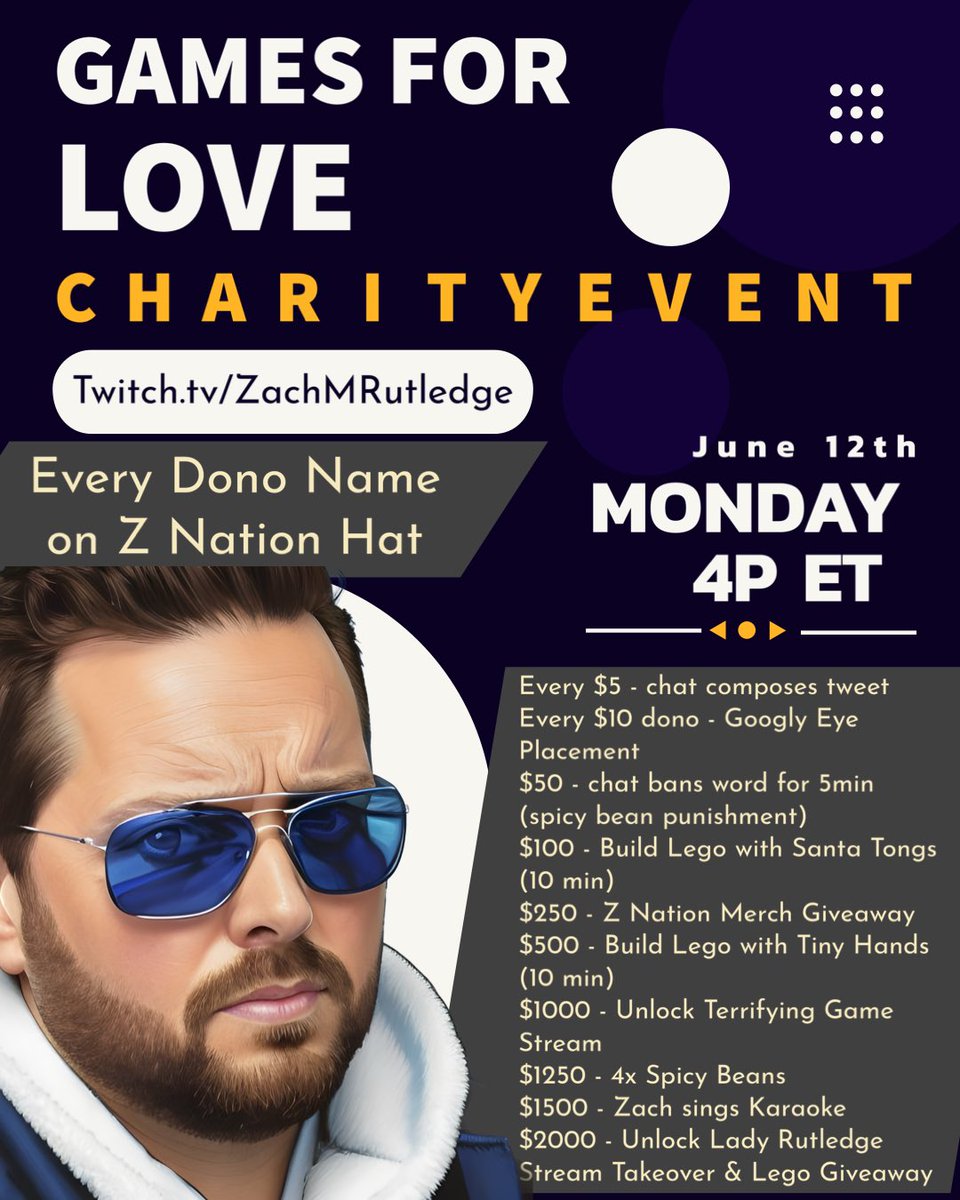 Ready to return for a #charity stream!

Raising money for <a href="/GamesForLoveorg/">Games For Love</a> Monday, June 12th at 4p ET over on <a href="/Twitch/">Twitch</a> 

Join the fun at the link below and help raise money FOR THE KIDS!

>> twitch.tv/ZachMRutledge <<

Retweets and Quotes help get the word out! #lego #afol #twitch
