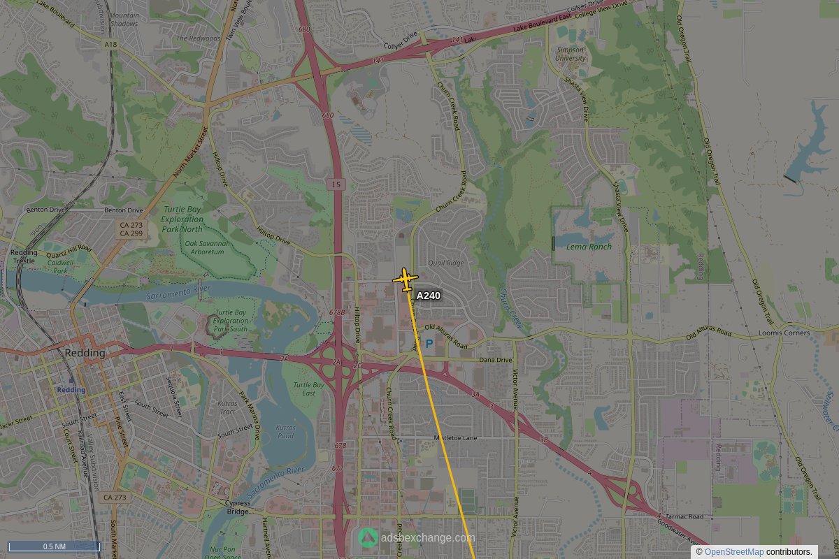 ffoverhead's tweet image. CalFire aircraft #N421DF callsign #A240 (V10) was spotted near Redding, CA at approximately 21:41 UTC squawking 1255 globe.adsbexchange.com/?icao=a4ffa7&amp;amp;z… #CalFire