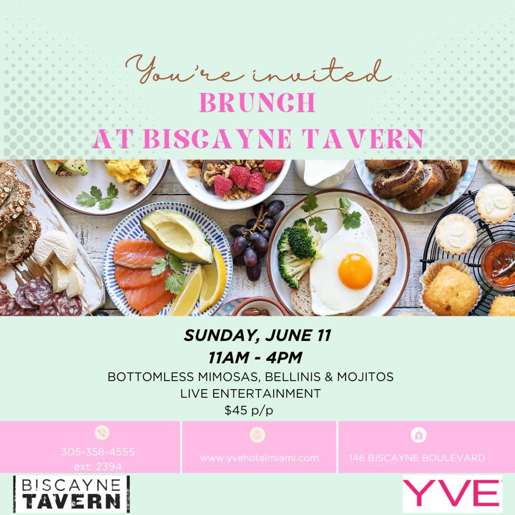 Don't miss Brunch at Biscayne Tavern tomorrow from 11am-4pm! There'll be bottomless mimosas, live entertainment, and more for you all to enjoy. 😋