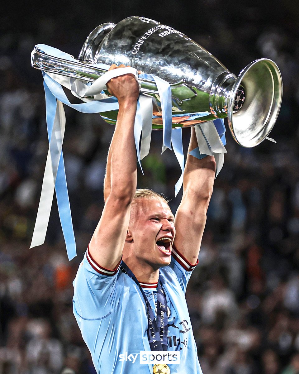 SkySports's tweet photo. What a first season at Manchester City for Erling Haaland 👏

🏆 Champions League winner
🏆 Premier League winner
🏆 Premier League Golden Boot winner
🏆 Premier League Player of the Season
🏆 FA Cup winner https://t.co/9Gw26ofzaO