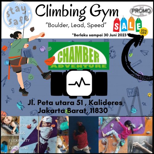 rizkirimba's tweet photo. 20 % OFF. Promo berlaku sd. 30 Juni 2023. Gaskeun di @chamberadventure #climbingcourse 😉👍🏻

#jakarta #jakartabarat #kalideres #pegadungan #petautara #climbing #boulder #jakartahits #infokalideres https://t.co/SPiJxKpAwK