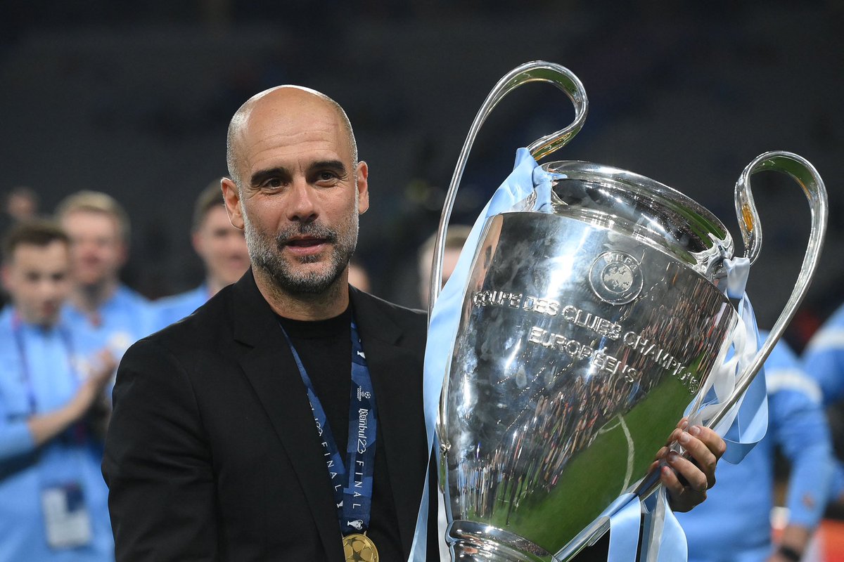 Pep Guardiola is the first coach ever to win the European treble on multiple occasions 🏆✨

Barcelona 2008-09 🏆🏆🏆🔵🔴

Manchester City 2022-23 🏆🏆🏆🔵✨

Pep’s making history.