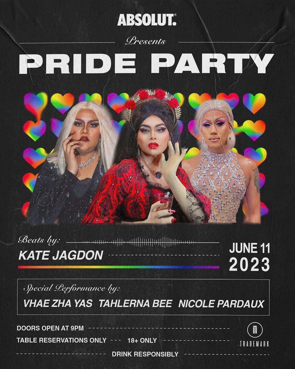 nicolepardaux's tweet photo. Catch yours truly #TahlernaBee & #VaeZhaYazzz later at #TrademarkCebu's #QueerSundays together with world-class DJ @katejagdon. Powered by #Absolut & #JaycEventz. Reserve your tables & don't forget to #tipyourqueens! https://t.co/LOfiQZO9vO