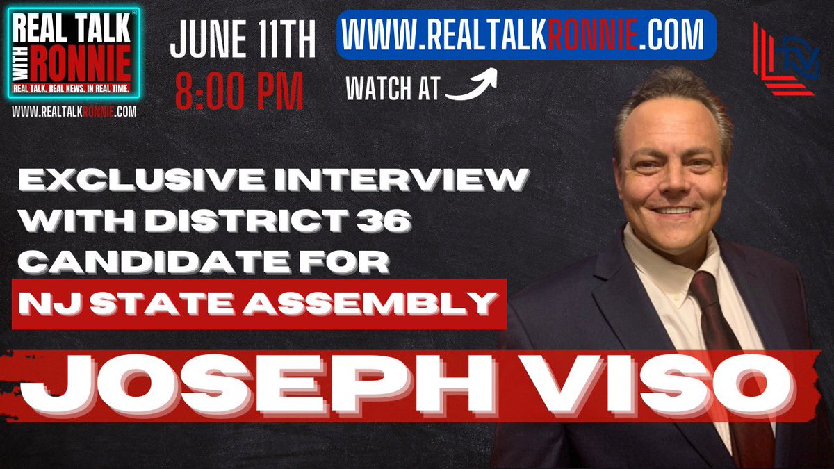 RonaldJosephLin's tweet image. SUNDAY @ 8:00 PM, “Real Talk With Ronnie” has an exclusive interview with Joe Viso, GOP Candidate for NJ State Assembly (District 36)! We talk about much more than politics— such as his clinical death and what he experienced on the other side! Now streaming LIVE to Twitter!