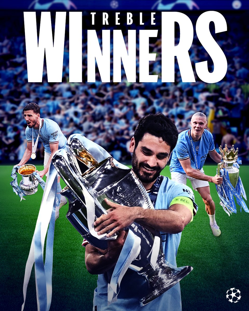 ChampionsLeague's tweet photo. Man City: treble winners 🏆🏆🏆

#UCLfinal https://t.co/WhkIRYAf9b