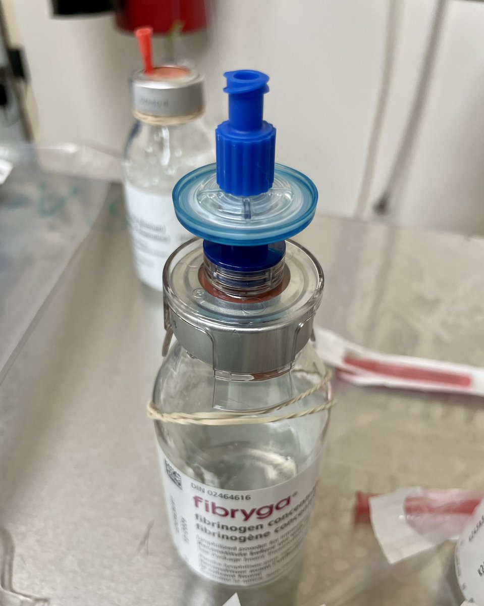 #humanfactor challenge: Receiving fibrinogen from blood bank, premixed like this. Critical case, super busy, massive transfusion. We don’t use, stock or have these blue cap usually. What do you think can happen next?