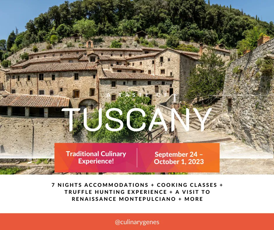 🏰 Explore the hidden gems of medieval villages, stroll through vineyards, and soak up the breathtaking countryside views. Capture the essence of Tuscany's timeless beauty. buff.ly/440jEBn #TasteOfTuscany #CulinaryAdventure #ItalianCuisine #TuscanFlavors #DiscoverTuscany