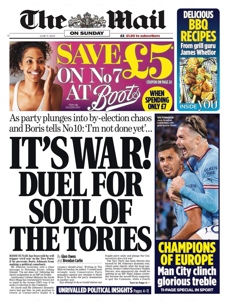 hendopolis's tweet image. MAIL ON SUNDAY: It!’s War! Duel for soul of the Tories #TomorrowsPapersToday