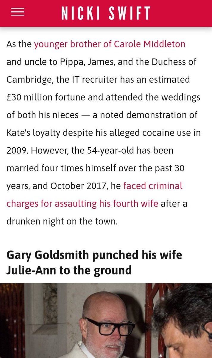 Carole Middleton's brother, Gary Goldsmith, is said to be a 'self-made millionaire' ('the IT recruiter has an estimated £30 million fortune').

He is also said to have lent her the money to start Party Pieces. 

Why didn't he save his sister from bankruptcy? 🤔

#KateMiddleton