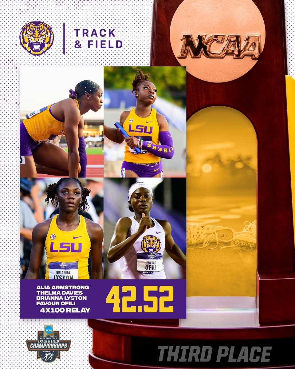 The 5th fastest time in LSU history and a bronze medal to close out the season for the 4x100! 👏

#GeauxTigers x #NCAATF