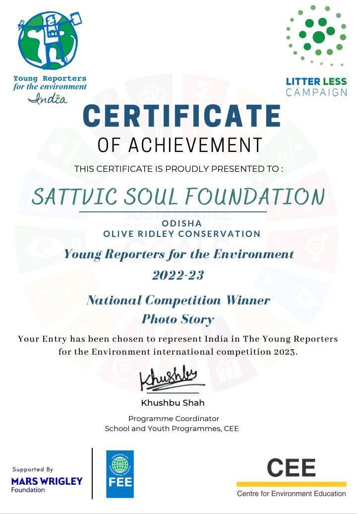 SATTVIC_SOUL's tweet photo. We are pleased to announce that Team @SATTVIC_SOUL is the National Competition winner in photo story for the Olive Ridley🐢 Conservation in Odisha.
Our entry has been chosen to represent India🇮🇳 in the @YREInt category for the Environment International Competition 2023 . https://t.co/6F1ehjQi6z