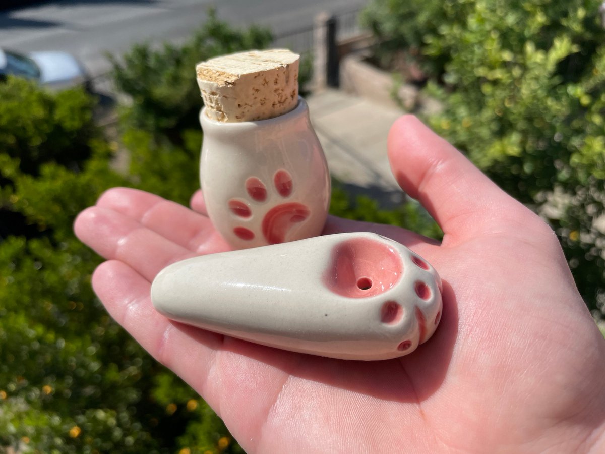 Gift Set for Stoner - Unique Ceramic Cat Paw Pipe & Small Jar (collection) Pretty Gifts for Her Beautiful Gifts for Mom etsy.me/43ztyJi #stoner #giftsidea #set #giftforher #adorablegift #420gift #catpawpipe #stonergifts