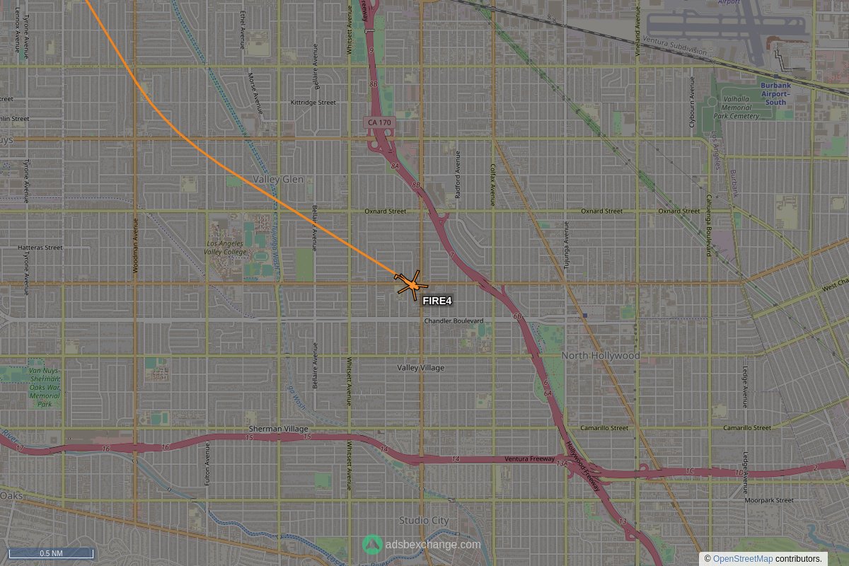 ffoverhead's tweet image. LAFD #N304FD callsign #FIRE4 (a A139) was seen near Valley Glen, Los Angeles, CA around 03:27 UTC squawking 251 globe.adsbexchange.com/?icao=a32eaf&amp;amp;z… #LAFD #LAFire