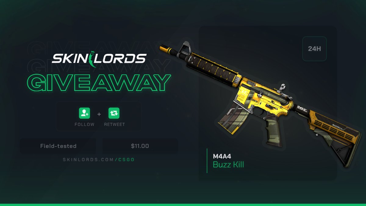 M4A4 Buzz Kill 🎁 24H CS:GO Skin Giveaway!

✅ To enter:
- Retweet and Follow us
- Tag a friend

Ends in one day! Best of luck!