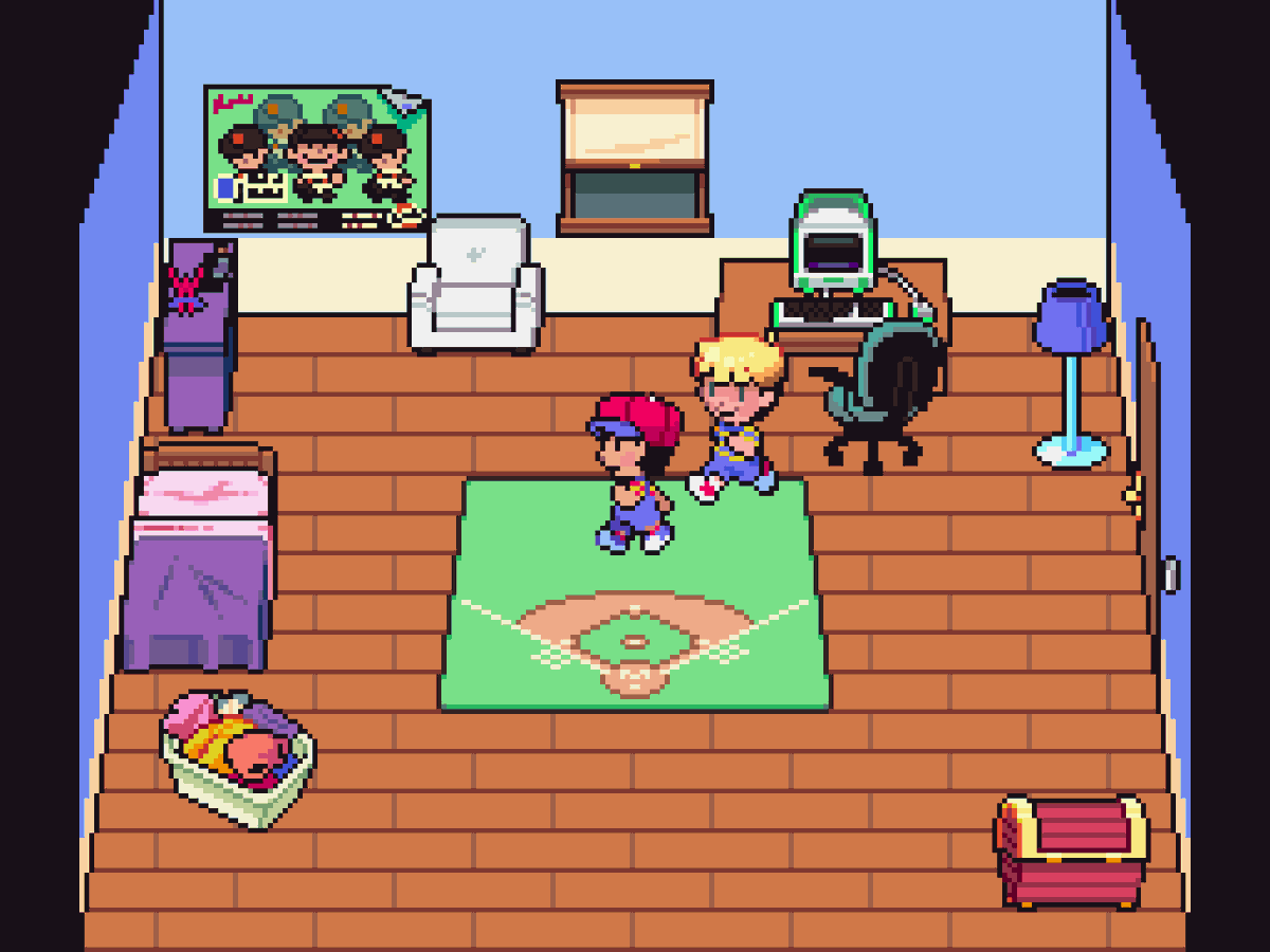 a peek at Diez' room 

just look at that awesome baseball rug and that awesome-er new pc...

not much to see out that window facing directly at a wall though. :/
#EarthBound #Mother #Mother3