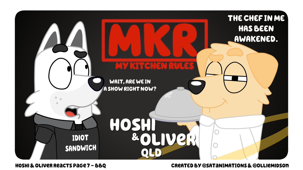 SatAnimations's tweet photo. In this week's comic page, we react to Bluey Episode 7 - BBQ!     

Page 7 - BBQ   
  
#Bluey #BlueyComic #blueyart #Comic #Hoshi #Oliver #MKR https://t.co/SekHeN7jMI