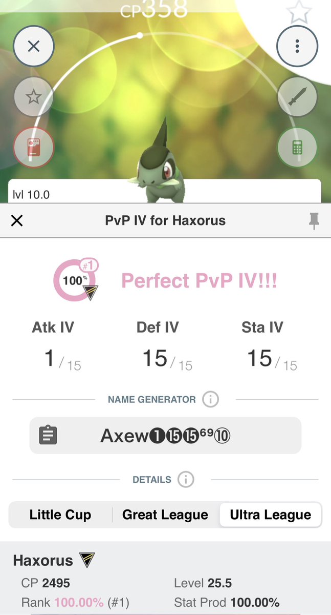 waterbug8_'s tweet photo. An exciting Axew CD for me grabbing a shundo (but level 2 😩) and rank 1 ultra league Haxorus! Hope everyone else had a great CD! https://t.co/5m5YqtLQ2X