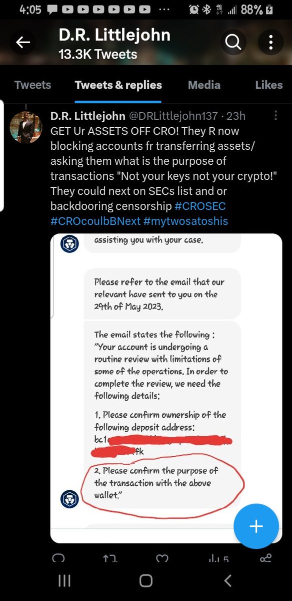 DRLittlejohn137's tweet photo. @kris And may crypto dot com die along with the other projects that dont respect customers accounts and desire to backdoor censorship. GET YOUR ASSETS OFF CRO OR RISK LOSING THEM! Not your keys not your crypto! #CROSEC #CROcouldBNext #No2Censorship #BTC #EcoSov https://t.co/3NxNvoy1sQ