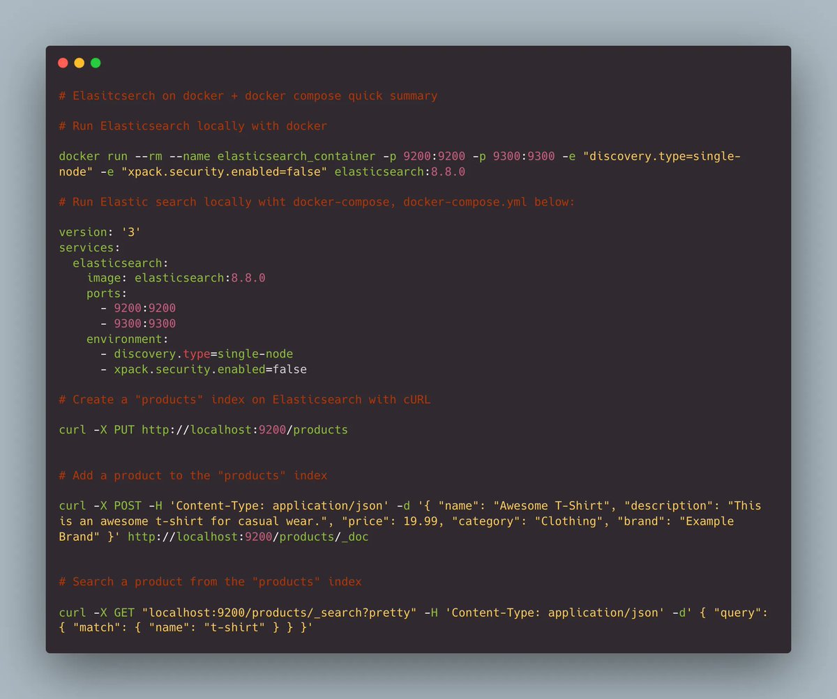 geshan's tweet photo. A super quick summary of my blog post about running Elasticsearch with Docker and Docker Compose:

https://t.co/RpzTcg2JA2 

#elasticsearch #docker #dockercompose #search #facetedSearch https://t.co/nEtUHXytCs