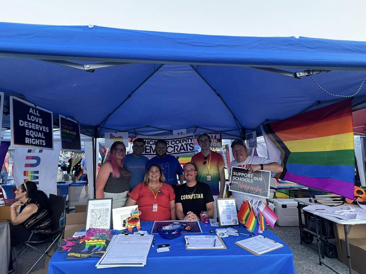 NebraskaDems's tweet photo. Lincoln was lively and full of love today. Proud Dems and supporters in the @StarCityPride Events and Parade. @LCDP_NE also had a booth registering people to vote, providing information, and had petition to repeal #LB573. #NebDems #LNK https://t.co/XHgOsDVe2I