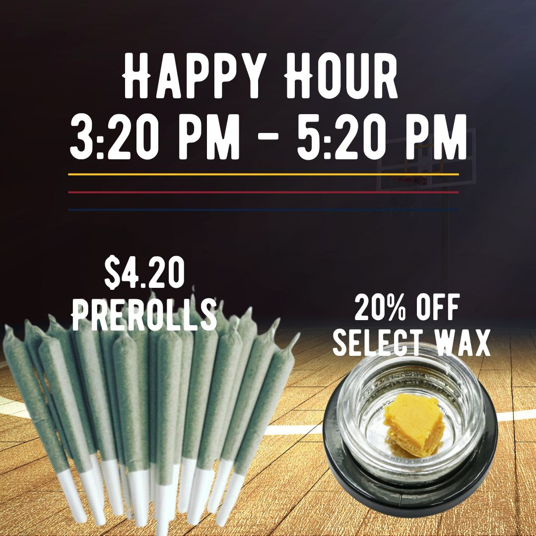 ⏳💨Join us for #HappyHour from 3:20-5:20pm! We slash prices on premium prerolls, give 2⃣0⃣% off select house concentrates and take 1⃣0⃣% off #DutchBotanicals infused prerolls!💨⏳
#Denver #dispensary #cannabis #cannabisindustry #WomanOwned #BlackOwned #VeteranOwned #IAmAPurest💚