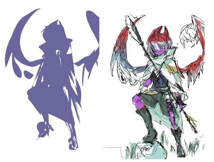 投げ縄塗りでシルエットを適当に作ってそれを参考にキャラデザする遊び