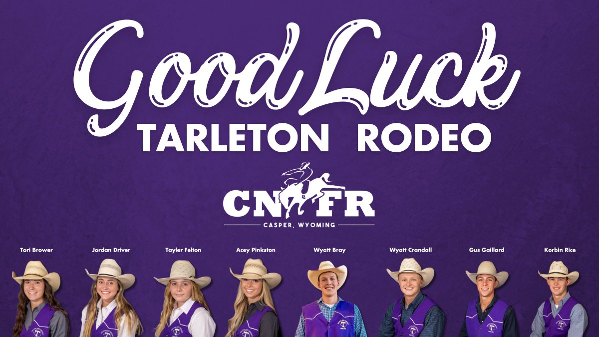 We're wishing Tarleton Rodeo good luck as they begin competition at the College National Finals Rodeo (CNFR) tomorrow!

The CNFR is held Jun. 11-17 in Casper, Wyo. See the schedule, results, and more here: cnfr.com