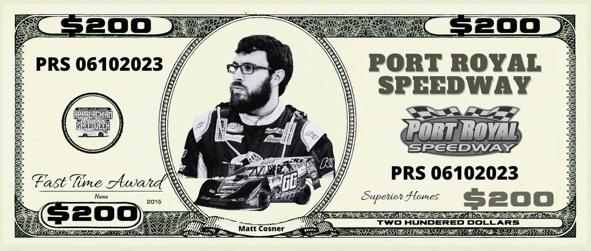 Port Royal Speedway #SpeedPalace (@portroyalspdway) on Twitter photo Your Appalachian Mountain Speed Week Superior Homes $200 Fast Time Award Winner is <a href="/MCR66C/">Matt Cosner</a>! Your Appalachian Mountain Speed Week Superior Homes $200 Fast Time Award Winner is <a href="/MCR66C/">Matt Cosner</a>!